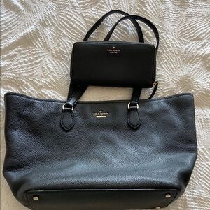 Kate Spade Black Leather Tote Bag and wallet